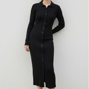 Good American ribbed Black Button-Down‎ Dress 0 90’s, goth, sexy